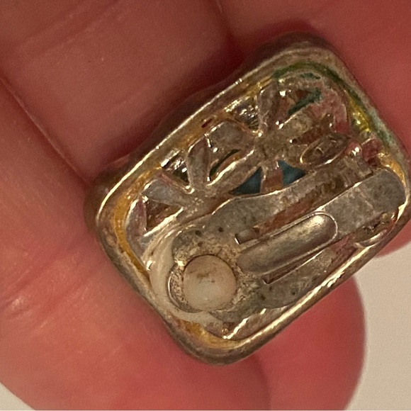 Vintage Womens Blue And Silver Faux Turquoise Retro Clip On Earrings - Picture 4 of 7